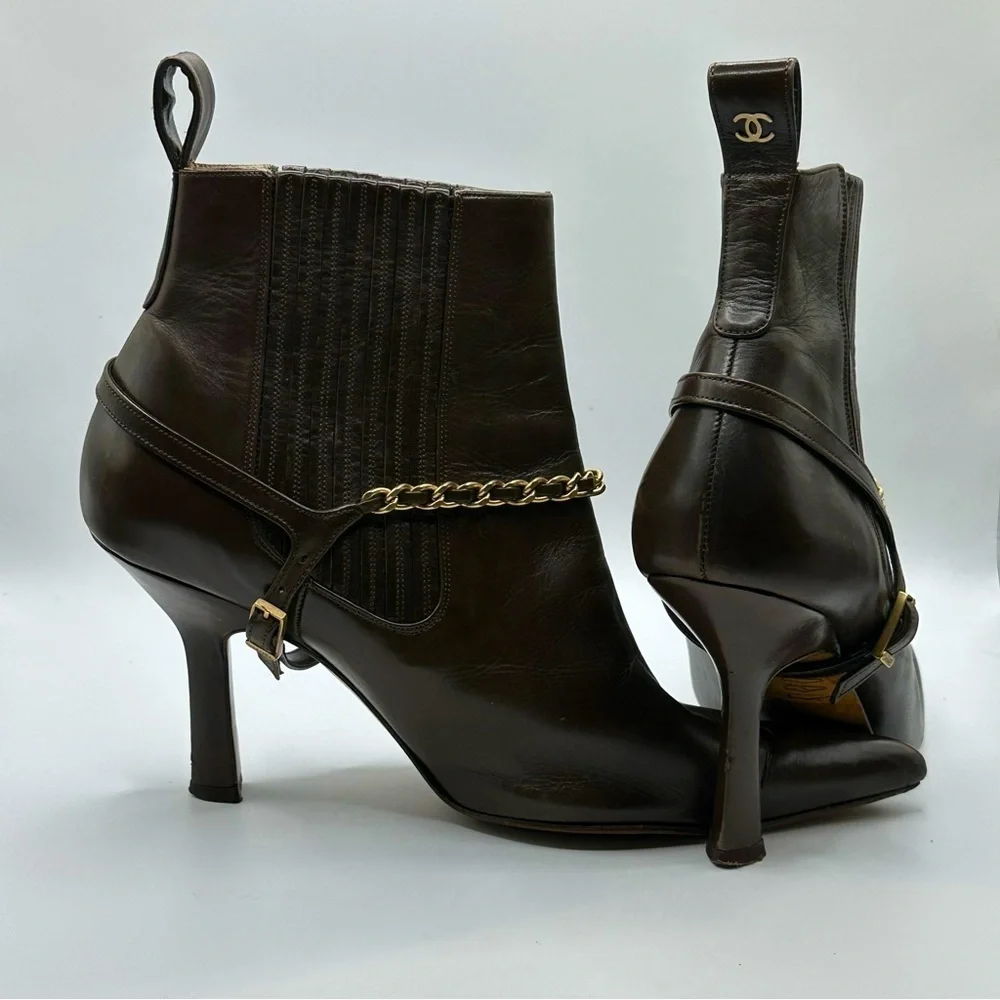 Chanel | Brown Leather Ankle Boots | 36.5 EU
